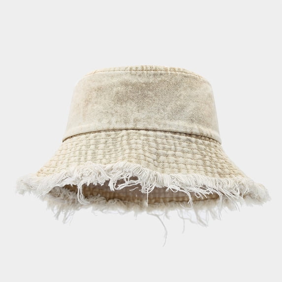 Distressed Denim Bucket Hat For Men And Women Unisex Washed Fisherman Hat Outdoor Travel Street Fashion Sun Hat Cozy Khaki - M