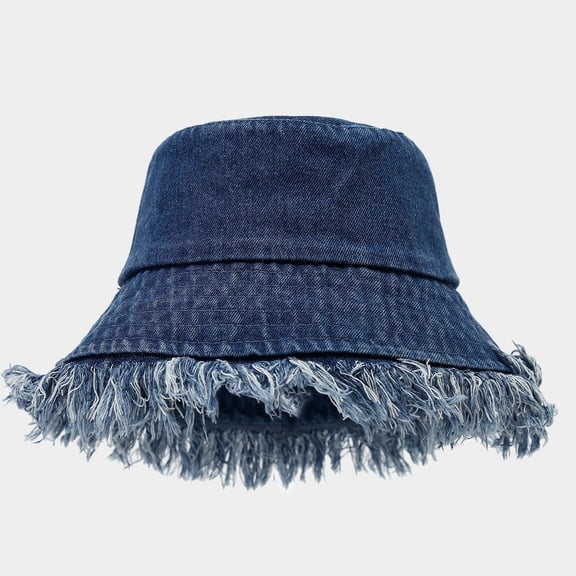 Distressed Denim Bucket Hat - Unisex Washed Fisherman Hat for Outdoor Travel and Street Fashion Sun for All Seasons