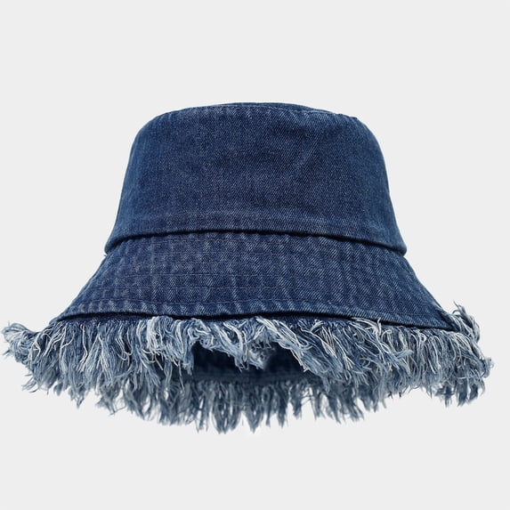 Distressed Denim Bucket Hat for Men Women Unisex Washed Fisherman Outdoor Travel Street Fashion Sun Hat