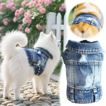 Distressed Denim Dog Vest, Retro Blue Pet Jacket with Scratches 1 Pack, Stylish Jean Coat for Medium Dogs, Classic Fashion Apparel Size L