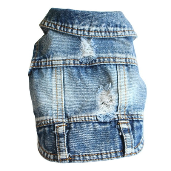 Distressed Denim Pet Vest - Adjustable Straps, Breathable Blend Fabric & Edgy Design - Fashion Outfit for Small/Medium Dogs/Cats