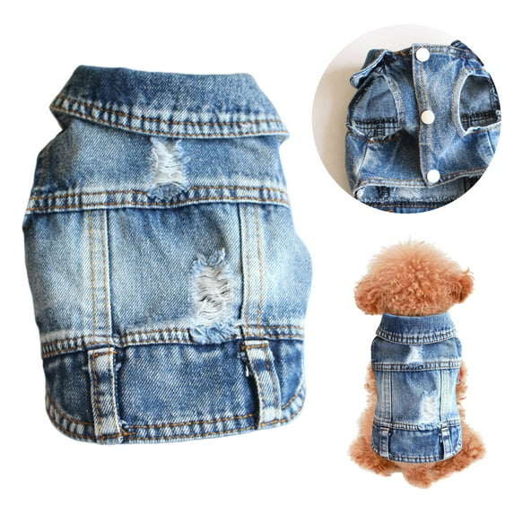 Distressed Denim Vest Pet Outfit with Ripped Detail for Small to Medium Dogs and Cats Stylish Adjustable Straps Durable Fabric for Daily Wear