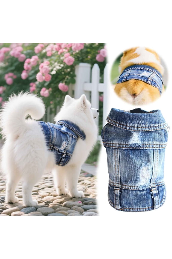 Denim Vest Style Distressed Pullover for Small to Medium Featuring Classic Design for Indoor Outdoor Wear