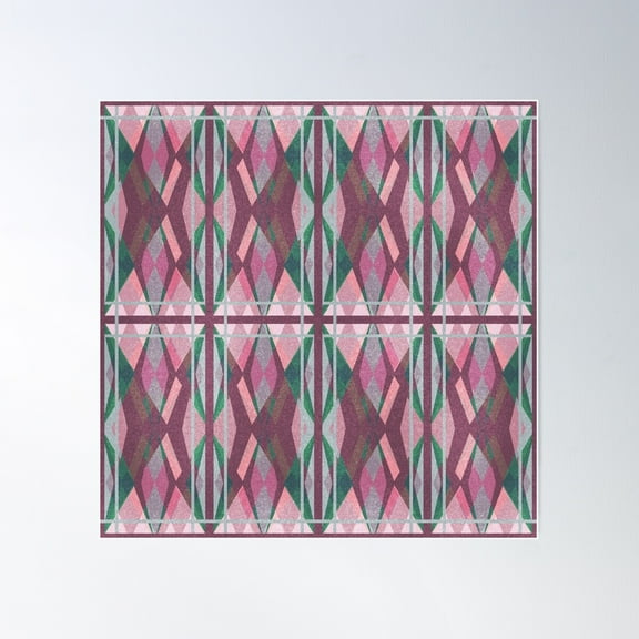 Distressed Diamond Pink And Green Poster Wall Art, Modern Wall Decor For Living Room Bedroom, 17x17 UNFRAMED