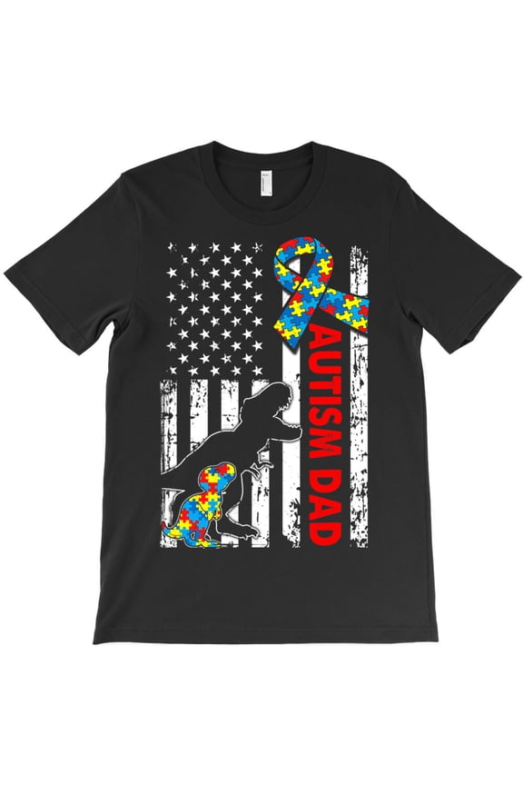 Distressed Dinosaur Autism Dad USA Flag Autism Awareness, G22078 Unisex T-Shirt, Up to Size 5XL