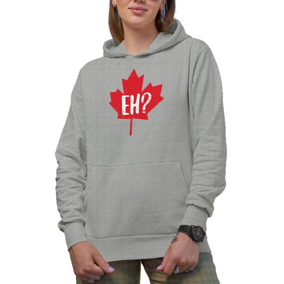 Distressed Distressed Eh? - Maple Leaf, Canada or Canadian Themed Merch Gift, Heather Grey Hooded Sweatshirt or Hoodie, Medium