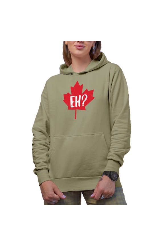 Distressed Distressed Eh? - Maple Leaf, Canada or Canadian Themed Merch Gift, Sand Hooded Sweatshirt or Hoodie, XL