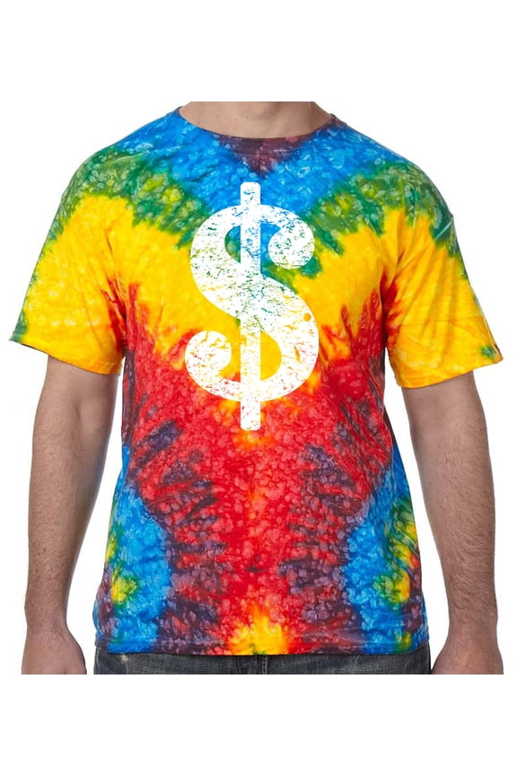 Distressed Dollar Sign Psychedelic Tie Dye Tee Shirt - Woodstock, XL