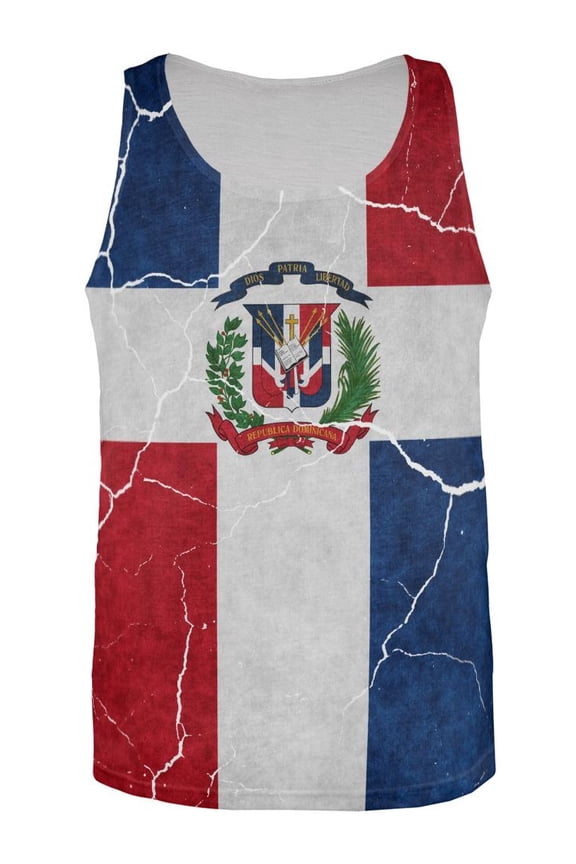 Distressed Dominican Republic Flag All Over Mens Tank Top Multi MD