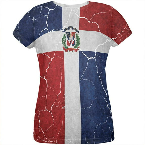 Distressed Dominican Republic Flag All Over Womens T Shirt Multi 2XL