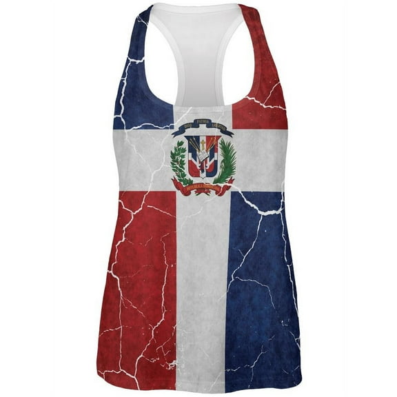 Distressed Dominican Republic Flag All Over Womens Work Out Tank Top Multi 2XL