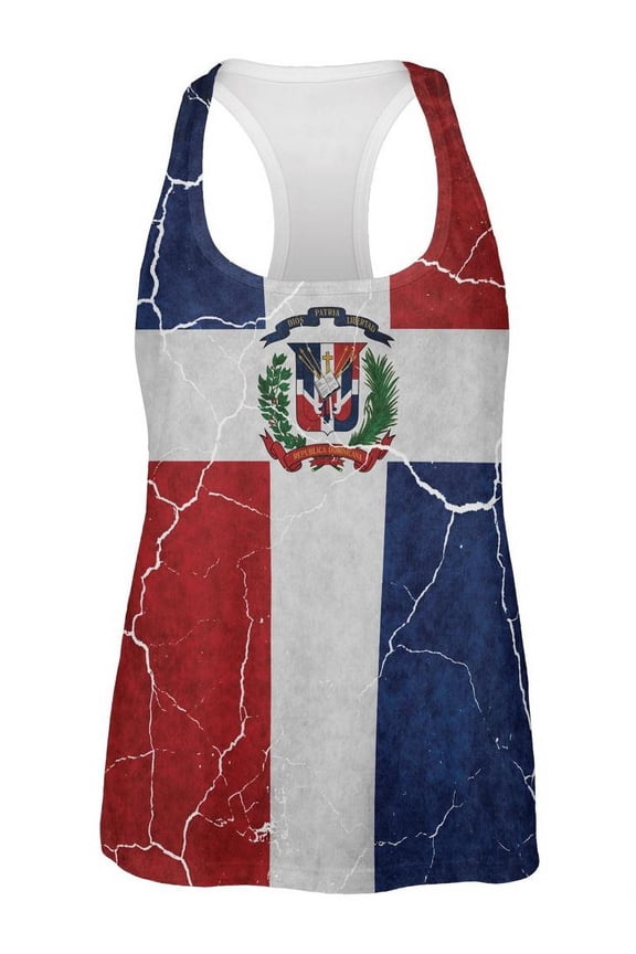 Distressed Dominican Republic Flag All Over Womens Work Out Tank Top Multi X-LG