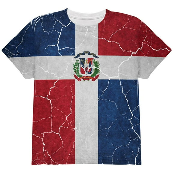 Distressed Dominican Republic Flag All Over Youth T Shirt Multi YXL