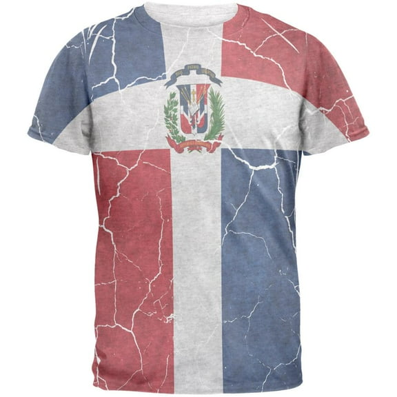 Distressed Dominican Republic Flag Mens T Shirt Heather White LG
