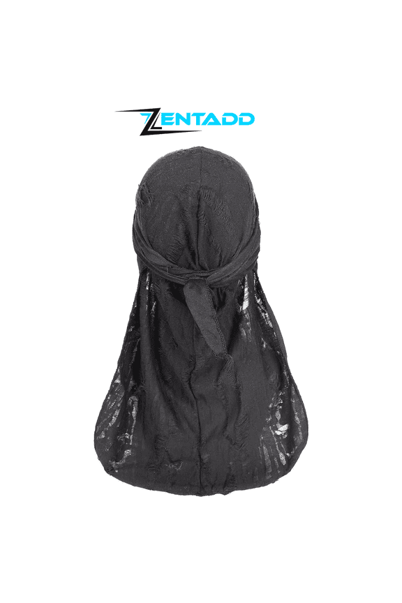Distressed Durag Head Wrap for Mens wave cap-Black