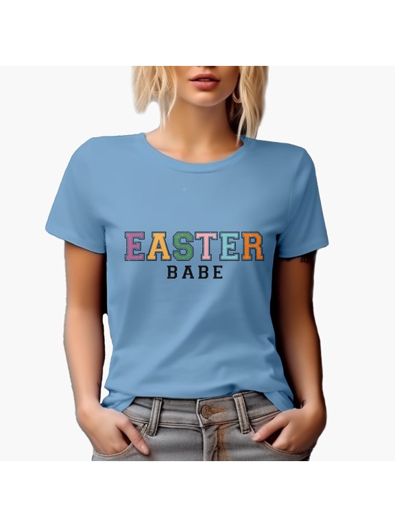Distressed Easter Babe - Easter Day or Sunday Party Favor, Souvenir or Merch Gift, Baby Blue T-Shirt, XL