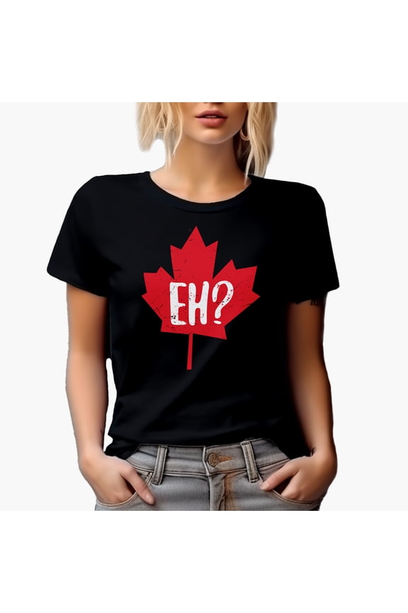 Distressed Eh? Maple Leaf, Canada or Canadian Themed Merch Gift, Black T-Shirt, Small