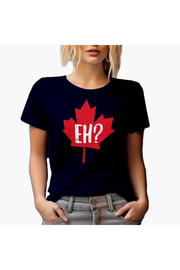 Distressed Eh? Maple Leaf, Canada or Canadian Themed Merch Gift, Navy Blue T-Shirt, Medium