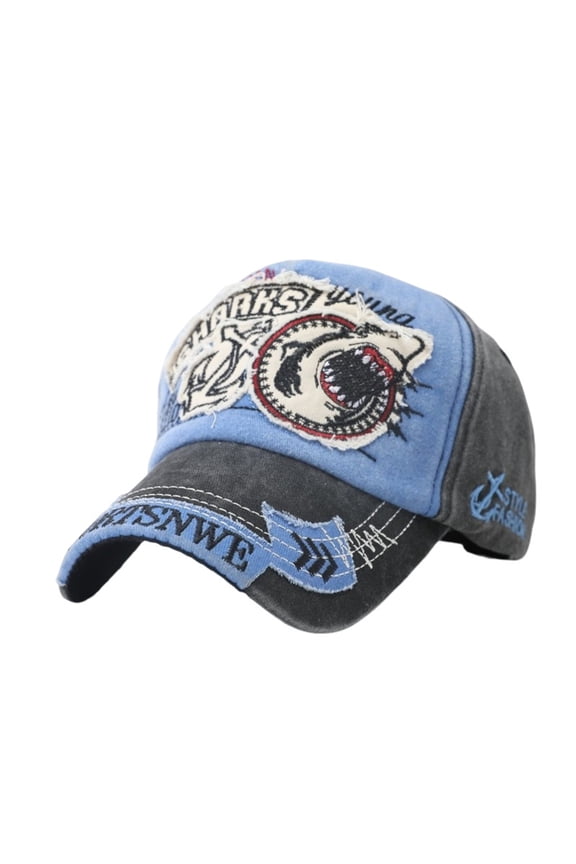 Distressed Embroidered Shark Baseball Hat Adjustable Unisex Fashion Cap