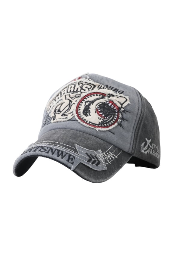 Distressed Embroidered Shark Baseball Hat Adjustable Unisex Fashion Cap