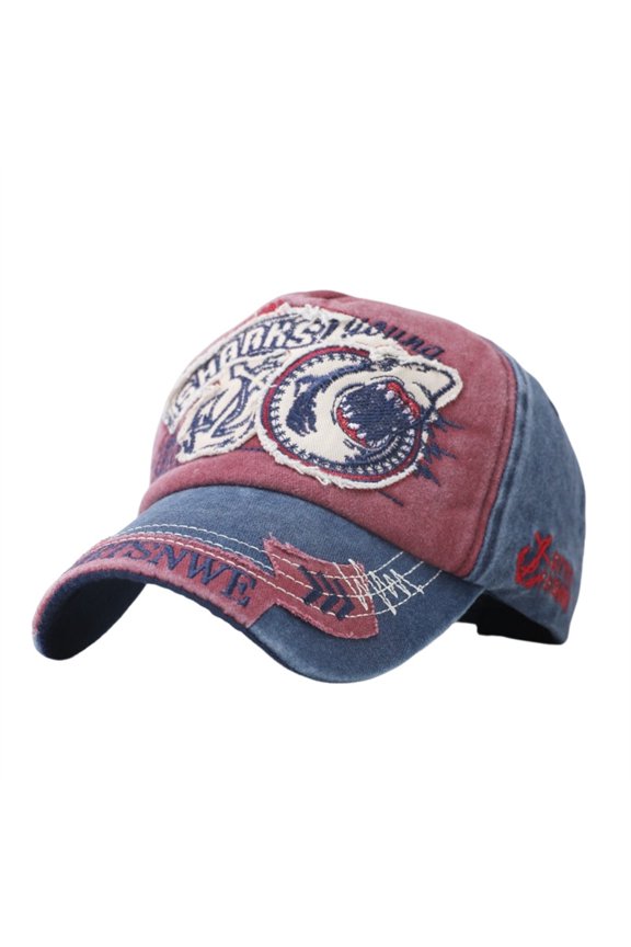 Distressed Embroidered Shark Baseball Hat Adjustable Unisex Fashion Cap