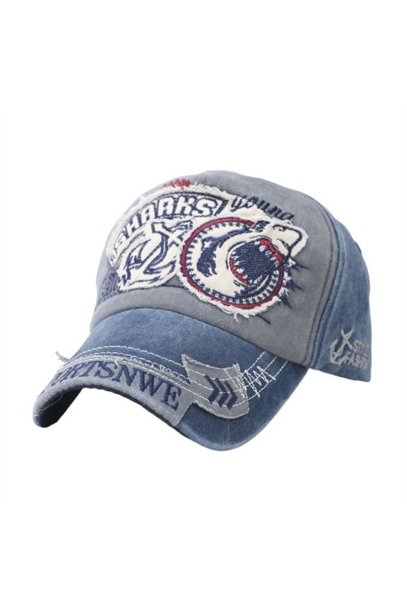 Distressed Embroidered Shark Baseball Hat Adjustable Unisex Fashion Cap