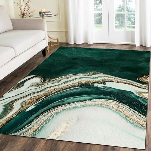 Distressed Emerald Green Design Area Rug, Modern Abstract Marble Rug, Non Slip Soft Indoor Decor Carpet For Living Room Bedroom Nursery Home Decor 2 x 3ft