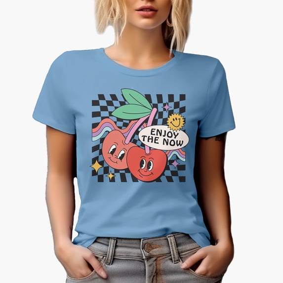 Distressed Enjoy the Now Quote - Retro Art Merch Gift, Baby Blue T-Shirt, XL