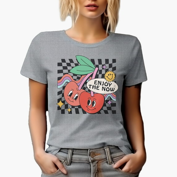 Distressed Enjoy the Now Quote - Retro Art Merch Gift, Heather Grey T-Shirt, Large