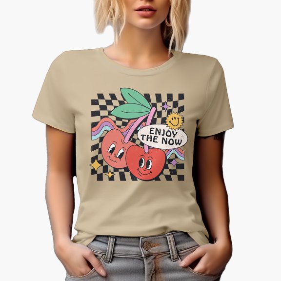 Distressed Enjoy the Now Quote - Retro Art Merch Gift, Tan T-Shirt, Large