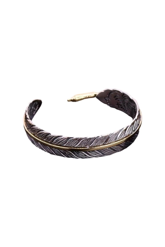 Distressed Ethnic Silver Feathered Jewelry Adjustable Open Bracelet Unisex Cuff Bangle Handmade Elegant Jewelry