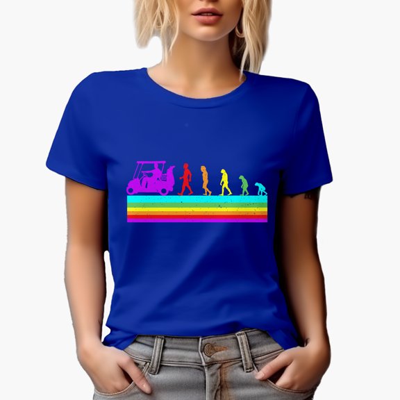 Distressed Evolving Human with a Buggy or Cart, Golf Player, Golfing or Golfer Themed Merch Gift, Royal Blue T-Shirt, X-Large