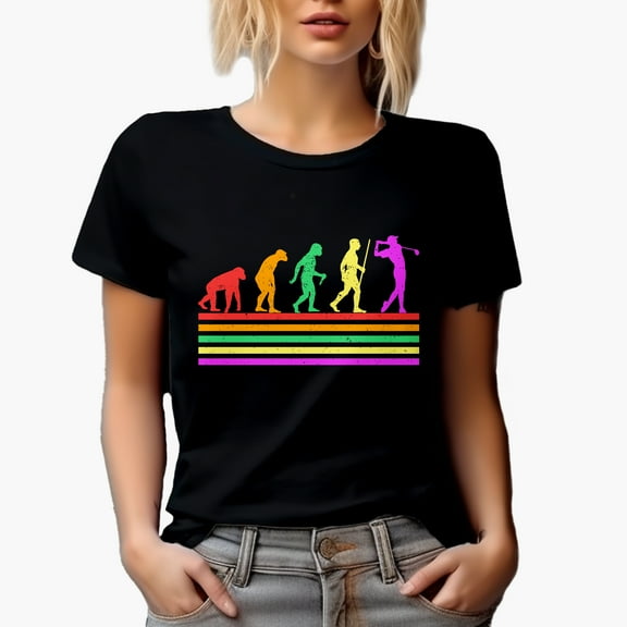 Distressed Evolving Human with a Golf Player, Golfing or Golfer Themed Merch Gift, Black T-Shirt, Small