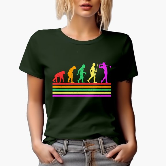 Distressed Evolving Human with a Golf Player, Golfing or Golfer Themed Merch Gift, Military Green T-Shirt, Large