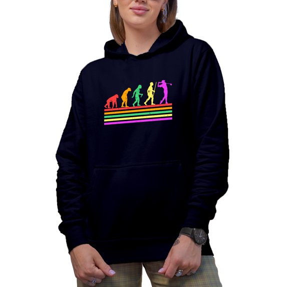 Distressed Evolving Human with a Golf Player, Golfing or Golfer Themed Merch Gift, Navy Blue Hooded Sweatshirt or Hoodie, X-Large