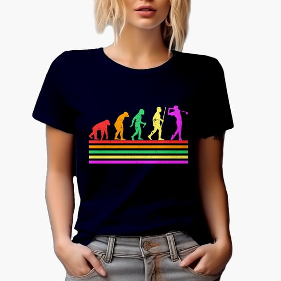 Distressed Evolving Human with a Golf Player, Golfing or Golfer Themed Merch Gift, Navy Blue T-Shirt, Medium