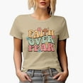 thumbnail image 1 of Distressed Faith Over Fear - Retro Wavy Text Art Merch Gift, Tan T-Shirt, Small, 1 of 5