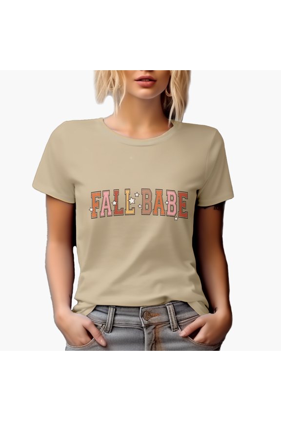 Distressed Fall Babe - Autumn Merch Gift, Tan T-Shirt, Medium