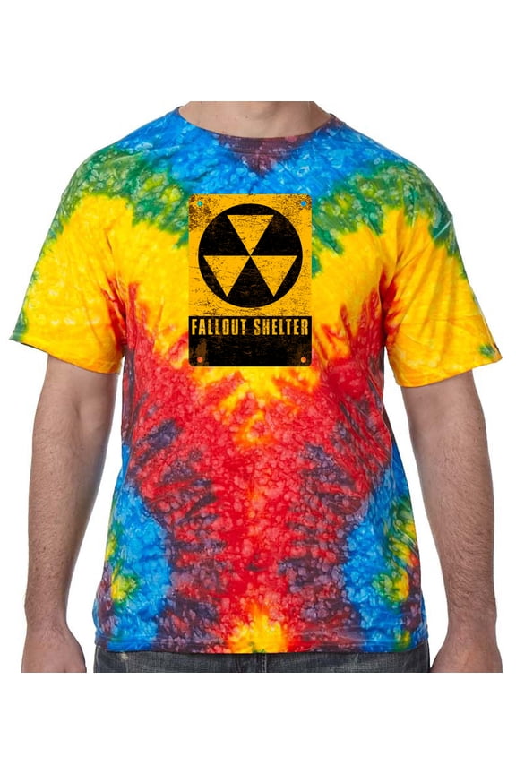 Distressed Fallout Shelter Psychedelic Tie Dye Tee Shirt - Woodstock, Large Kids (10-12)