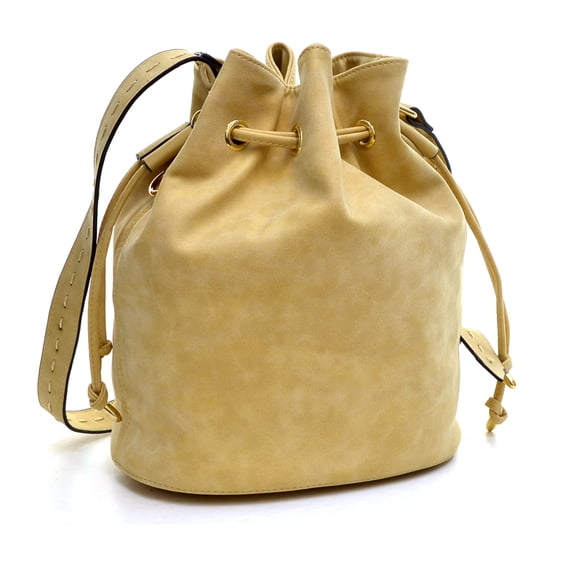 Distressed Faux Leather Drawstring Bucket Bag