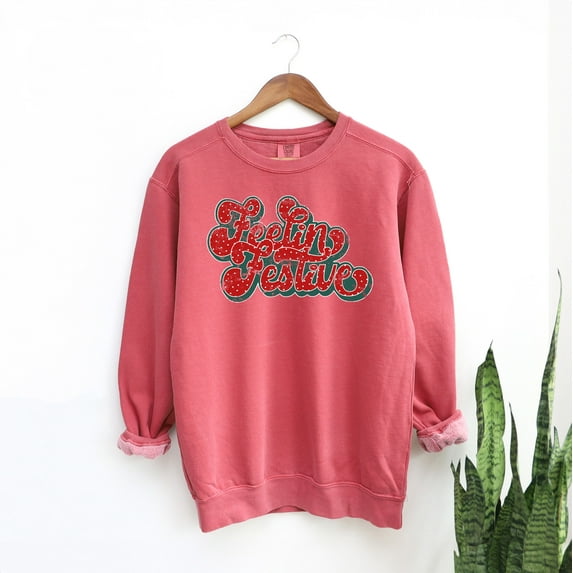 Distressed Feelin Festive | Garment Dyed Sweatshirt