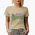 thumbnail image 1 of Distressed Feeling Lucky - Irish Cap, St. Patrick's Day Favor or Merch Gift, Tan T-Shirt, Medium, 1 of 5