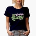 thumbnail image 1 of Distressed Feeling Lucky with Irish Cap, St. Patrick's Day Gift, Navy Blue T-Shirt, Medium, 1 of 5
