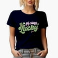 thumbnail image 1 of Distressed Feeling Lucky with Irish Cap, St. Patrick's Day Gift, Navy Blue T-Shirt, Small, 1 of 5