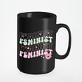 thumbnail image 1 of Distressed Feminist, Retro Groovy Wavy Text & Girly Art Merch Gift, Black 15oz Ceramic Mug, 1 of 5