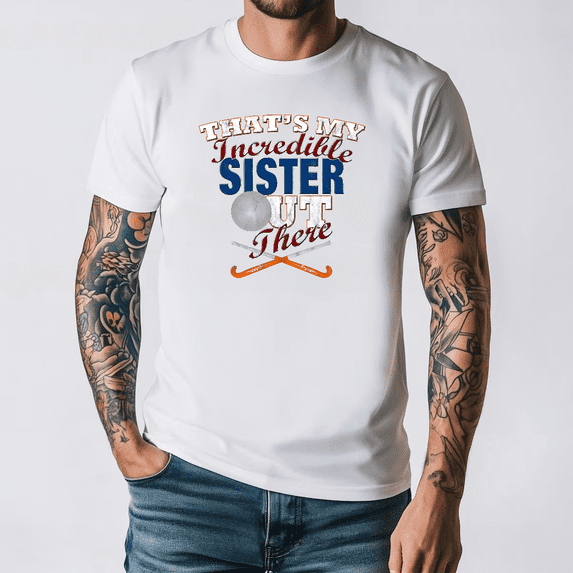 Distressed Field Hockey Player Sister Brother Sports Top Unisex T-Shirt, S-3XL