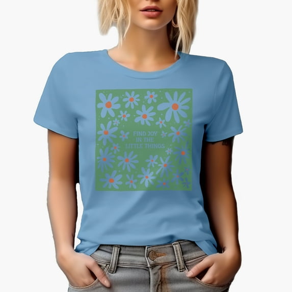 Distressed Find Joy in the Little Things - Flowers Art Merch Gift, Baby Blue T-Shirt, Medium