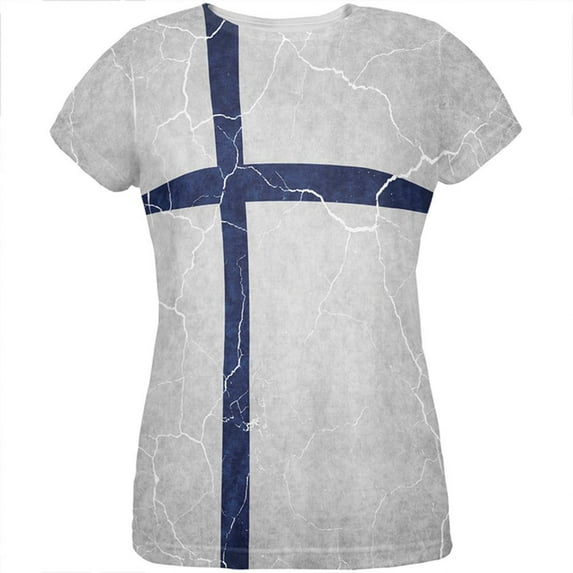 Distressed Finland Flag All Over Womens T Shirt Multi LG