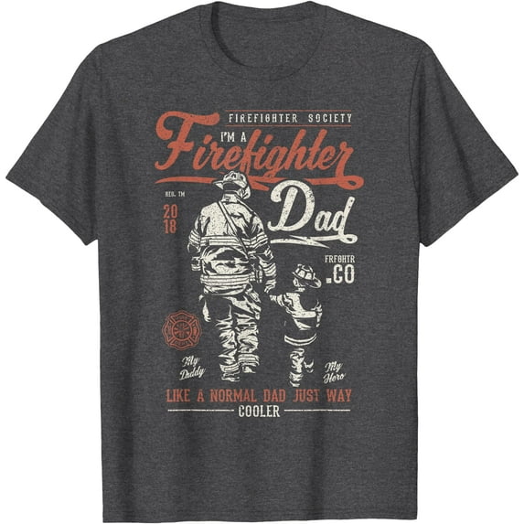 Distressed Firefighter Dad Fathers Day Fireman Softstyle Unisex T-Shirt,Dark Heather Grey Color,Size 2XL