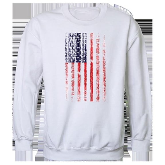 Distressed Flag Graphic Crewneck Sweatshirt, White - Small